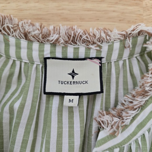 Tuckernuck Sage Green Striped Tiered Fringe Mini Dress Womens Medium Cotton M - Picture 4 of 10